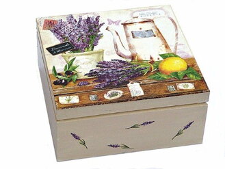 Dřevěná krabička na čaj - snídaně s vůní levandule