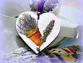 Dekorativní srdíčko - levandule v květináči