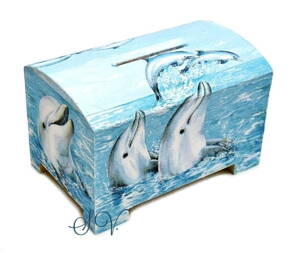 Dřevěná kasička - delfíni