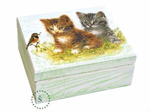 Dřevěná truhlička (šperkovnice) - koťata