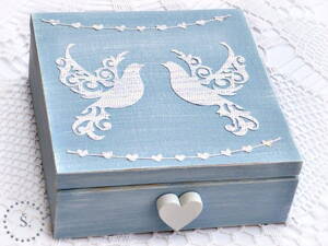Dřevěná truhlička (šperkovnice) - modro-šedá